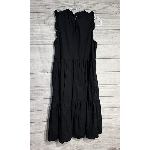 J.Crew Tiered Ruffle Shoulder Sleeveless Midi Dress Black Cotton Blend Size 2 - Picture 2 of 7